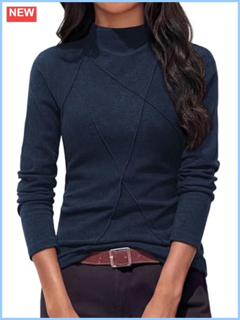 Mock Neck Long Sleeve Fitted T-Shirt Slim Fit Pullover Top